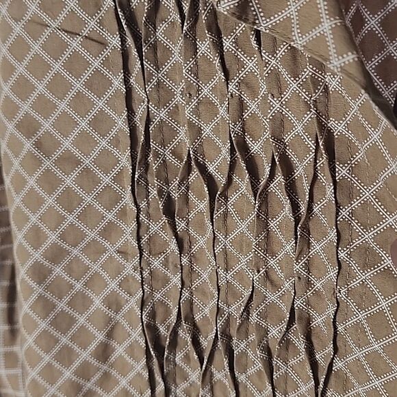 Pleated Smocked Soft Chocolate Brown Button Up Blouse Size PXL - Picture 3 of 8